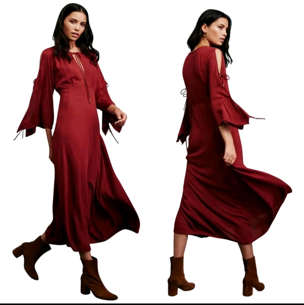 Free People Prettiest Thing Maxi Midi Dress Size Medium Flowy Bell Sleeves